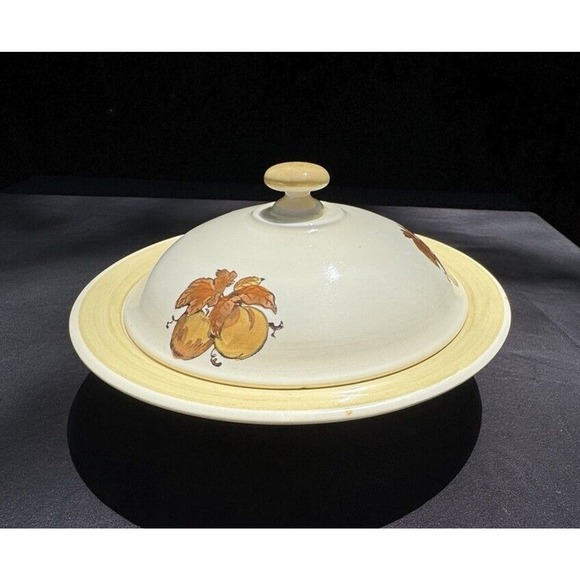Rare 1950 MCM POPPYTRAIL by METLOX Golden Fruit Pattern 10” Covered Bowl